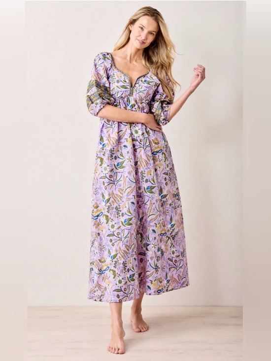 Printfresh Dresses & Skirts - NWT Printfresh Lilac Floral Cotton Maxi Dress with Puff Sleeves M